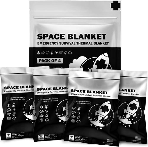 Survival Emergency Mylar Thermal Blankets -Space Blanket Survival Kit Camping Blanket Perfect for First Aid Kit Outdoors, Hiking, Survival,Bug Out Bag,Marathons (Silver, 4 Pack)
