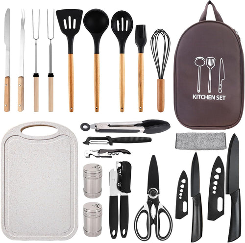 Silicone Camping Cooking Set Car Camping Essentials Cooking Kitchen Set, RV Camping Cookware Must Haves Gifts Camping Cooking Essentials, Camp Cooking Set for Travel Hiking Picnic