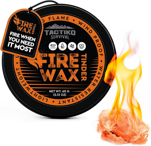 Tactiko Camping Fire Starter – Waterproof Survival Fire Starter for Wet Wood & Emergency Kits – 5 Minute Burn Time, 50 Uses, 60G – Lightweight Campfire Accessory for Hiking & Backpacking | PrepWiseGear