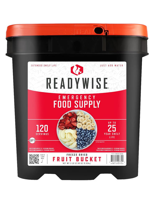 Emergency Food Supply - 120 Servings Fruit Bucket, Nutritious Meals, Dehydrated & Freeze Dried Food for Backpacking, Camping Essentials & Disaster Prepping Supplies, up to 25 Year Shelf Life | PrepWiseGear