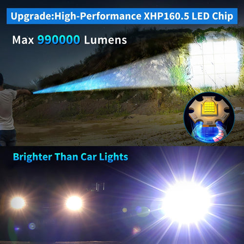 Gehavin Super Bright Flashlight 990000 High Lumens,High Powered XHP160.5 Led ...