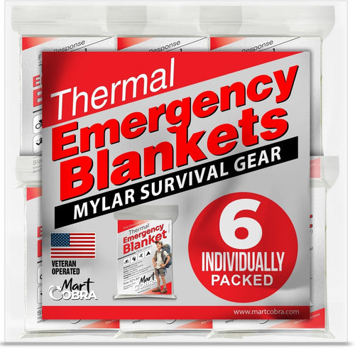 Emergency Blankets for Survival Gear and Equipment X6, Space Blanket, Mylar Blankets, Thermal Blanket, Survival Blanket, Survival Kits Emergency Kit, Emergency Supplies, Foil Blanket Camping Shelter | PrepWiseGear