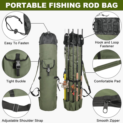 Fishing Rod Bag Pole Holder, Portable Fishing Rod Case Carrier Canvas Pole Storage Bag Travel Carry Case Waterproof Fishing Tackle Gear Organizer | PrepWiseGear