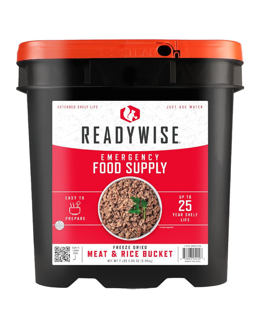 Emergency Food Supply - 88 Servings Meat & Rice Bucket, Freeze Dried Protein Meals, Camping Essentials, Bulk Rice & Survival Food, Disaster Prepping Supplies, up to 25 Year Shelf Life | PrepWiseGear