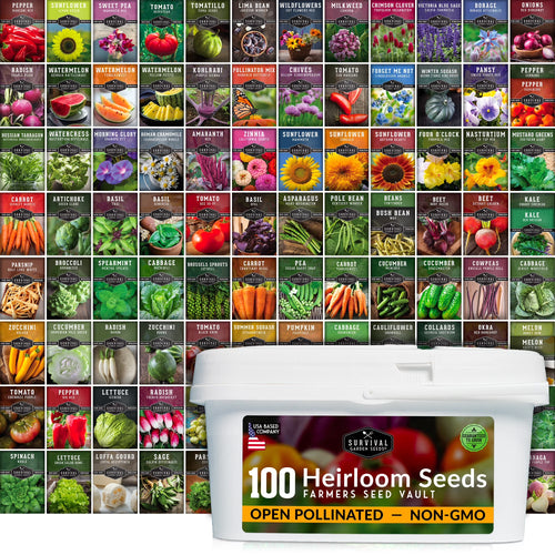 100 Pack Farmer Kit Vegetable Seeds - Non GMO Heirloom Full Sun Annual - Emergency Seed Bank Survival Gear | PrepWiseGear