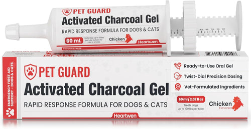 Activated Charcoal for Dogs & Cats (60 Ml) | Emergency Pet First Aid for Accidental Ingestion & Digestive Support | Simple to Dose, Ready-To-Use | Chicken Flavored