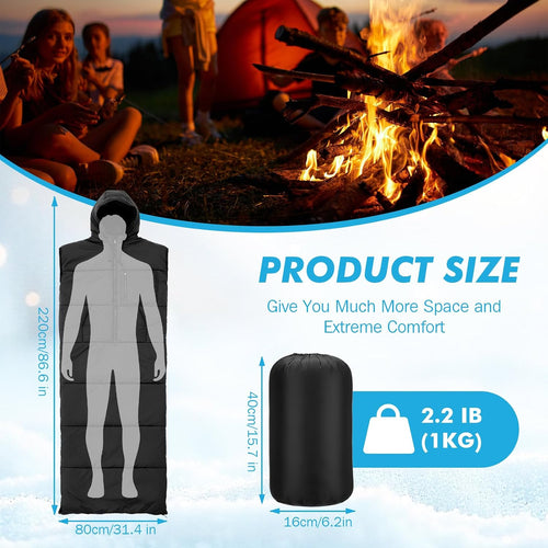 Winter Wearable Sleeping Bag for Adults with Hood 74 Inch Long 0 Degree Cold Weather Insulated Weather Sleeping Bag for Extreme Cold Camping Hiking Stadium | PrepWiseGear