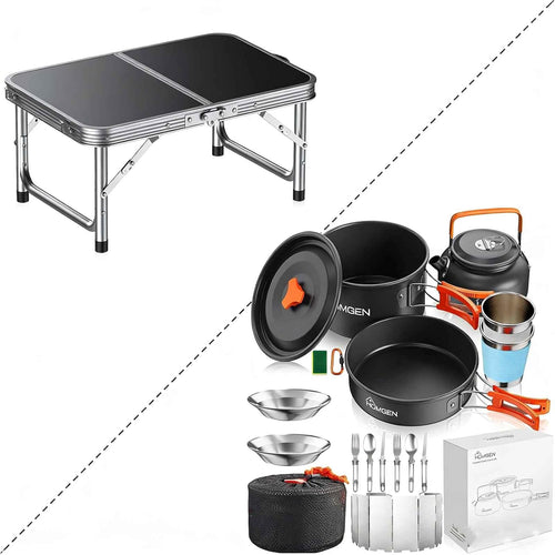 Portable Camping Cooking Set & Small Foldable Camping Table