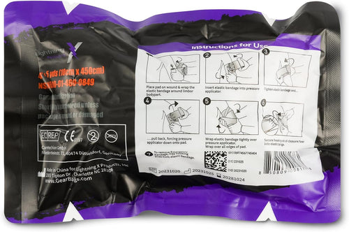 Lightning X Israeli Hermorhage Control Emergency Pressure Bandage 4" - Vacuum Packed (1 Count) | PrepWiseGear