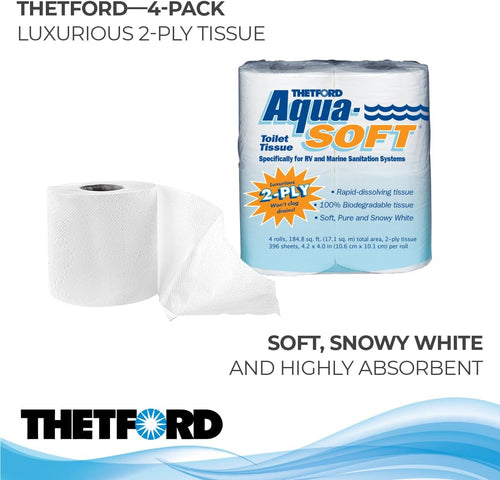 Aqua-Soft Toilet Tissue - Toilet Paper for RV and Marine - 2-Ply - 03300 (Pack of 4 Rolls) , White