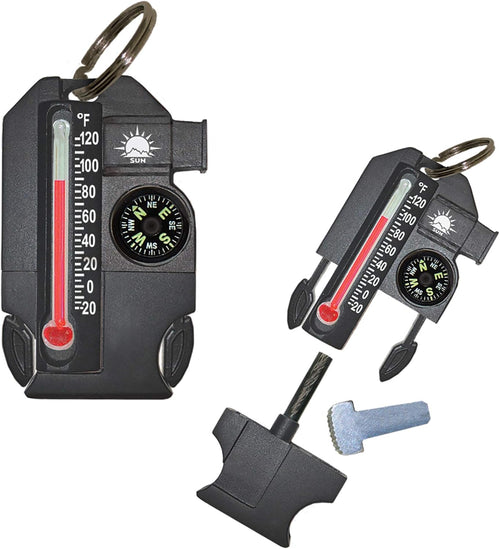 Outsider - 4-In-1 Survival Multi-Tool | Compass, Thermometer, Whistle, and Fire Starter in a Compact Zipper Pull | Outdoor Gadget for Backpacking, Camping, or Survival Situations | PrepWiseGear