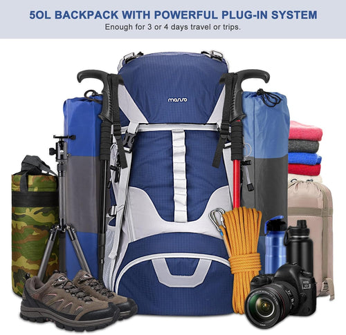 50L Hiking Backpack, Waterproof Camping Backpack with Rain Cover for Men Women, Lightweight Sport Daypack for Outdoor Camping Travel, Navy Blue