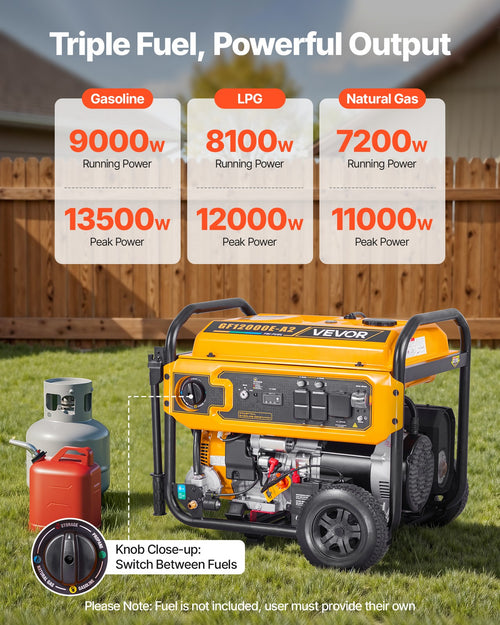 VEVOR Portable Generator Gas 13500W LPG 12000W Natural Gas 11000W Peak Watt