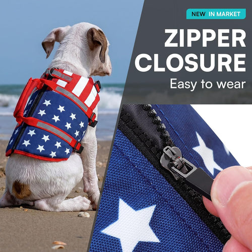 Dog Life Jacket for Large Dogs, Adjustable Dog Life Vest for Swimming & Boating, High Buoyancy Pet Lifesaver Preserver for Water Safety, Floating Vest for Large Breeds (Usaflag, XXL)