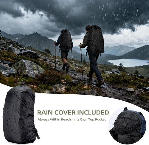 90L Hiking Backpack with Rain Cover, Waterproof Camping Backpack with Shoes Warehouse for Men Women, Frameless(Blue)
