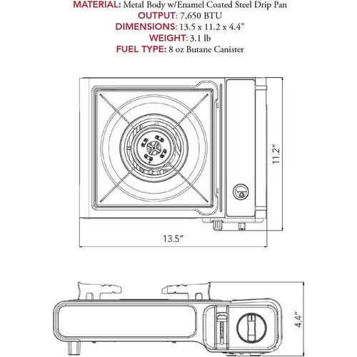7,650 BTU Butane Gas Portable Stove