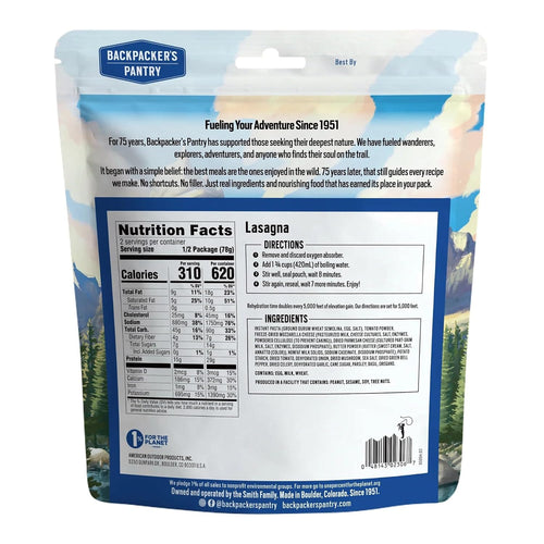Lasagna | Freeze Dried Backpacking & Camping Food | Emergency Food | 28 Grams of Protein | Vegetarian | 1 Count | PrepWiseGear