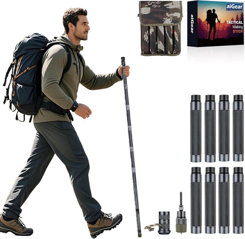 H2 Survive Tactical Walking Stick Multi Tool – 7-In-1 Survival Hiking Staff, Adjustable Trekking Poles for Men, Outdoor Self Defense Stick for Camping, Hiking & Emergency (Fits 4‘9“ to 6’4”) | PrepWiseGear