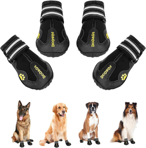Dog Shoes Waterproof Dog Boots for Small Medium Large Puppy with Reflective Straps Rugged Anti-Slip Sole,Paw Protectors Dog Booties for Hot Pavement Winter Snow Rain Hiking 4PCS Black