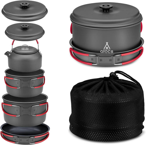 Camping Cookware Set Camping Gear, Compact Camping Pots and Pans Set, Durable Hard Alumina Camping Cooking Set for Outdoor Backpacking Camping Hiking Picnic, Included Mesh Carry Bag
