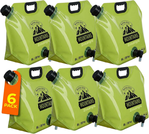 6Pack Collapsible Water Container 8L/2 Gallon Water Jug, Water Storage Bag, Collapsible Water Bag for Travelling, Emergency Water Bag Suitable for Camping Essentials, Survival Gear, Camping Water Jug | PrepWiseGear