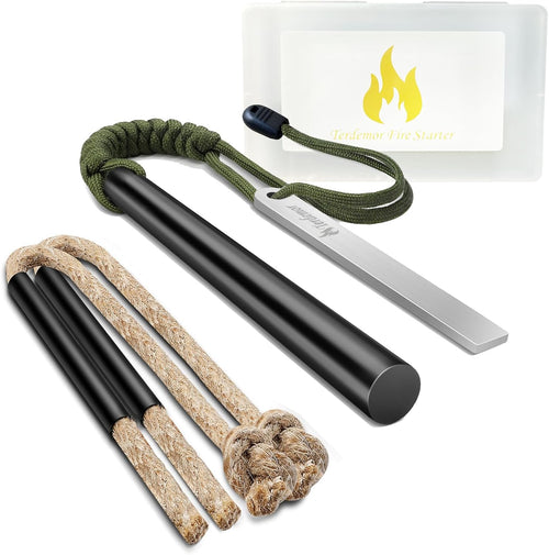 Ferro Rod Fire Starter Kit – 5" Flint and Steel with Two Waxed Tinder Cord & Paracord for Camping, Hiking, Outdoor Survival, Emergency Preparedness | PrepWiseGear