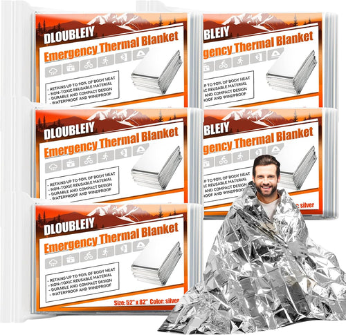 5-Pack Emergency Thermal Blankets, Heavy Duty Mylar Space Blanket with Ultimate Body Heat Retention for Camping Survival Kit, Car Emergency and Hiking, Waterproof & Windproof | PrepWiseGear