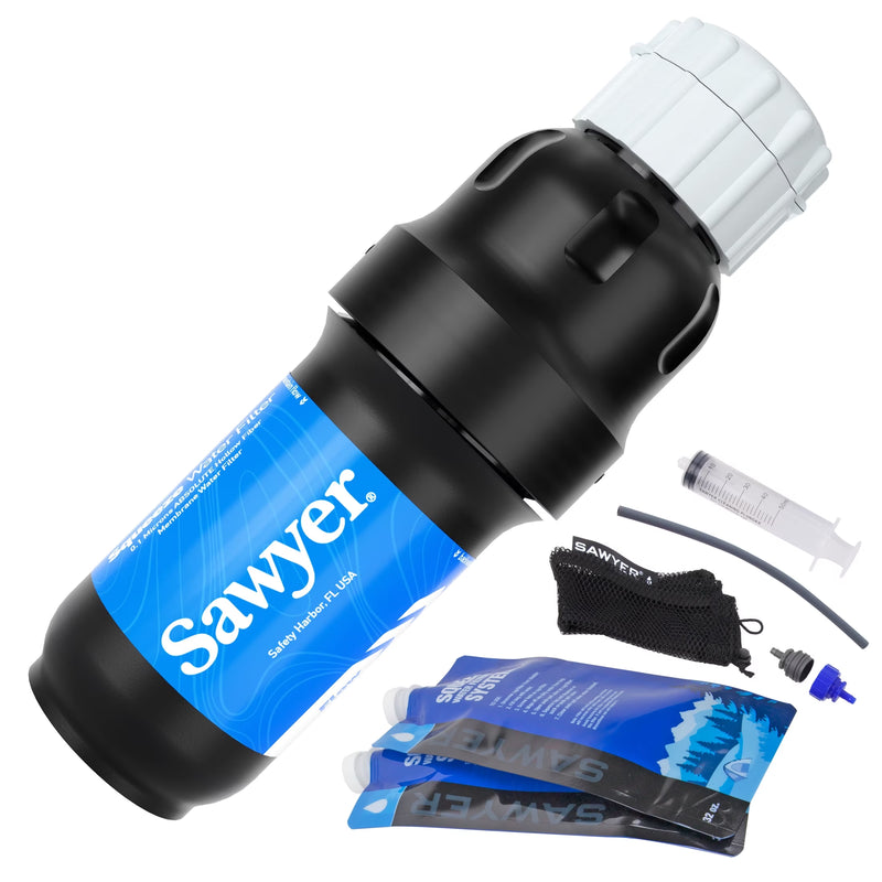 Products SP129 Squeeze Water Filtration System W/ Two 32-Oz Squeeze Pouches, Straw, and Hydration Pack Adapter | PrepWiseGear