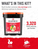 Emergency Food Supply - 104 Servings Freeze Dried Fruit and Vegetables Bucket, Protein Meals, Camping Essentials for Survival Food, Disaster Prepping Supplies, up to 25 Year Shelf Life | PrepWiseGear