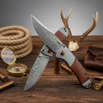 Damascus Steel Folding Knife ? Handmade EDC Pocket Knife with Wooden/G10 Handle for Camping & Outdoor | PrepWiseGear