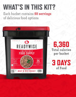 Emergency Food Supply - 88 Servings Meat & Rice Bucket, Freeze Dried Protein Meals, Camping Essentials, Bulk Rice & Survival Food, Disaster Prepping Supplies, up to 25 Year Shelf Life | PrepWiseGear
