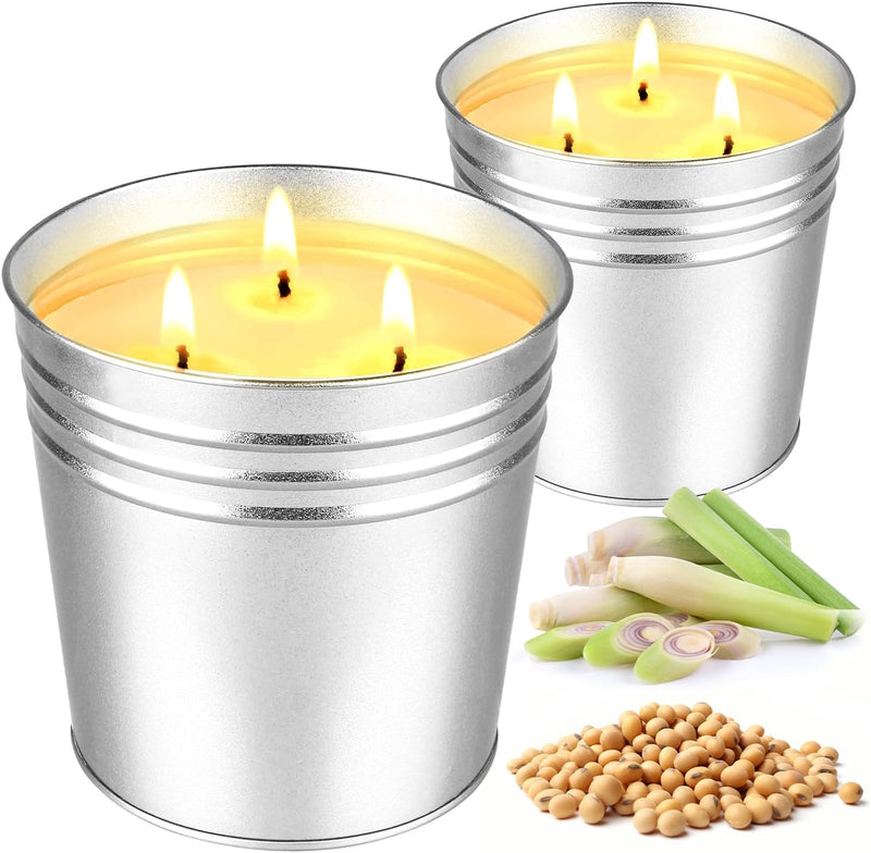 Citronella Candles Outdoor, 34Oz Large Citronella Candles for Patio, 200 Burn Hours, 3 Wicks Outdoor Candle Set of 2 for outside Camping Garden Yard Balcony, Natural Soy Wax, Lemongrass Scented