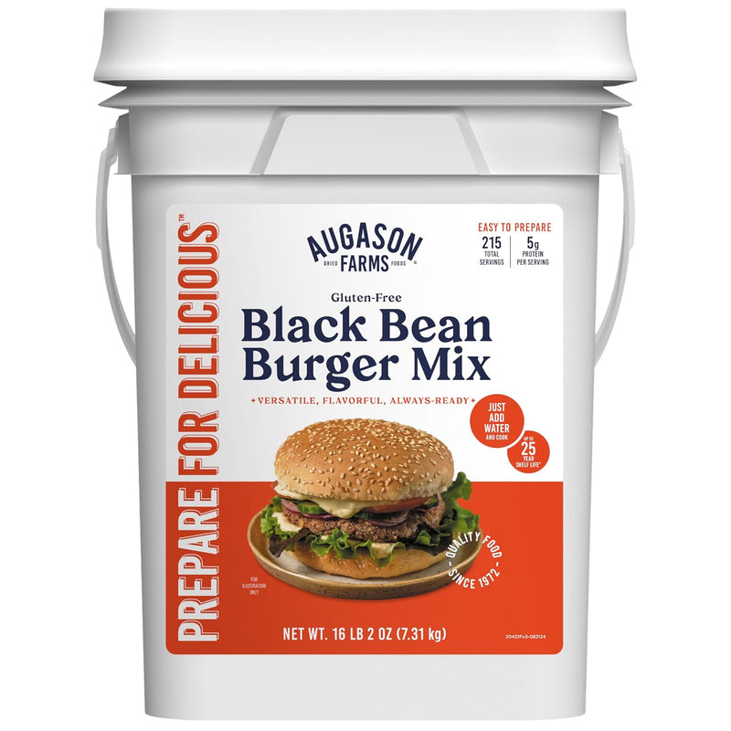 Black Bean Burger Mix 4-Gallon Pail, Certified Gluten Free, Emergency Food Supply, Everyday Meals, 215 Servings | PrepWiseGear
