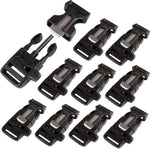 10Pack 3/4" (19Mm) Fire Starter Survival Whistle Buckle Flint Scraper for Paracord Bracelet Key Lanyard Ourdoor Hiking Camping Backpack Bag Pets Collar DIY Travel Kits | PrepWiseGear