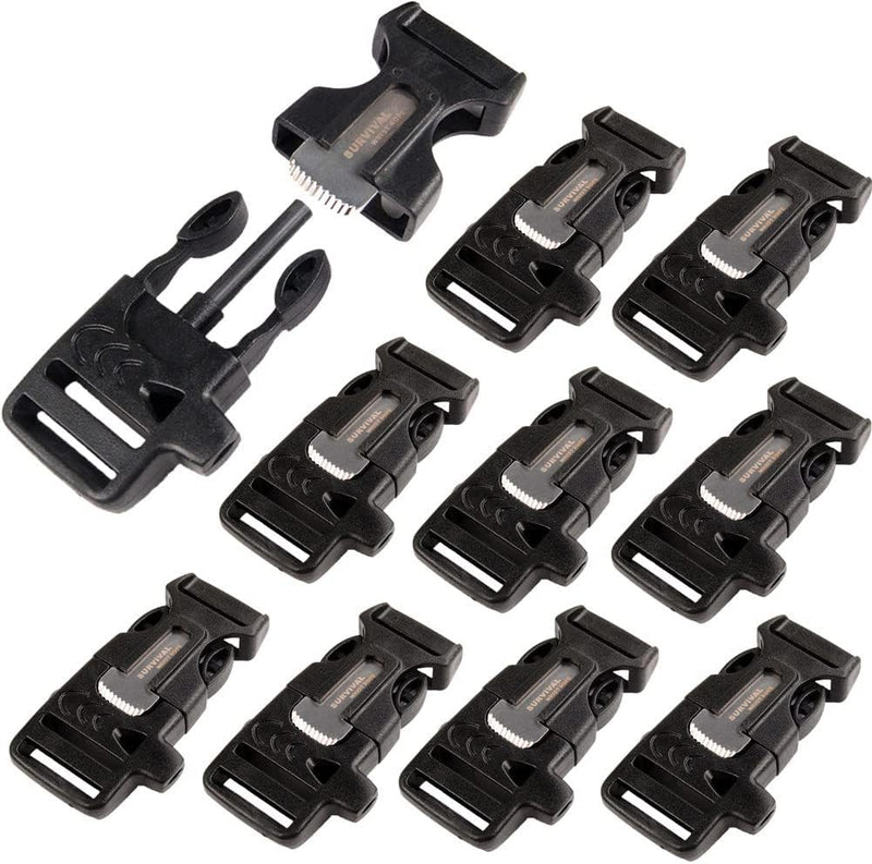 10Pack 3/4" (19Mm) Fire Starter Survival Whistle Buckle Flint Scraper for Paracord Bracelet Key Lanyard Ourdoor Hiking Camping Backpack Bag Pets Collar DIY Travel Kits | PrepWiseGear