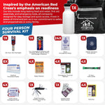 First My Family All-In-One 4 Person, 72 Hour Emergency Survival Kit for Fires, Earthquakes, Hurricanes, Floods, Tsunami and Other Disasters - Premium Black Backpack | PrepWiseGear
