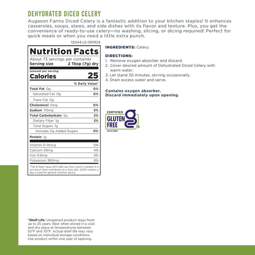 Dehydrated Diced Celery Emergency Food Supply, 73 Servings, 25 Year Shelf Life, Great for Cooking and Snacks - Dehydrated Meals, Survival Food Camping Essentials Can | PrepWiseGear