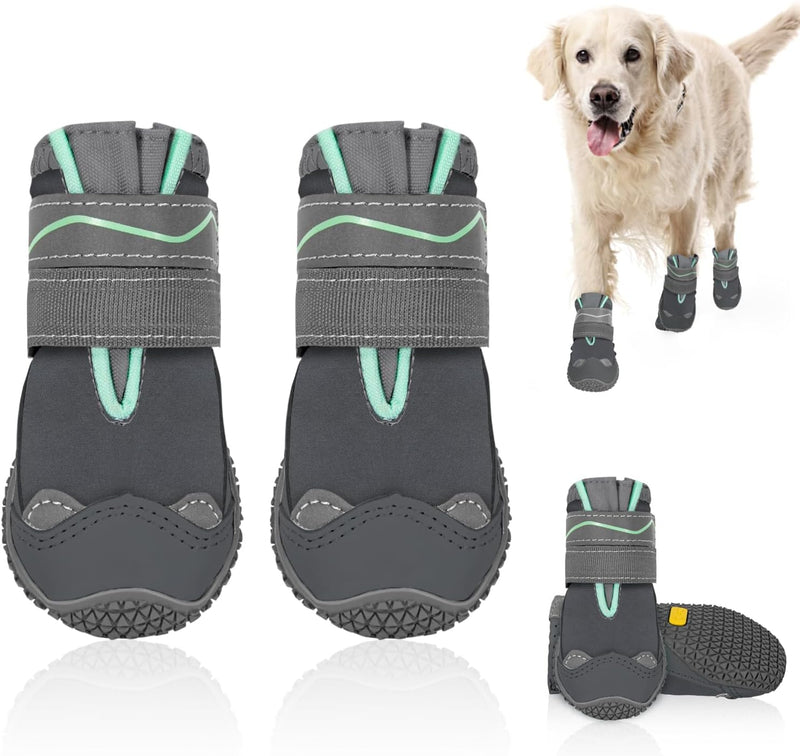Dog Shoes for Large Small Medium Dogs - Waterproof Dog Boots for Summer Hot Pavement, Paw Protector for Outdoor Walking Winter Snow, Anti-Slip Rubber Dog Booties for Hardwood Floor (GY, 7)
