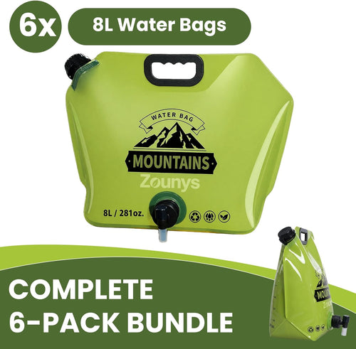6Pack Collapsible Water Container 8L/2 Gallon Water Jug, Water Storage Bag, Collapsible Water Bag for Travelling, Emergency Water Bag Suitable for Camping Essentials, Survival Gear, Camping Water Jug | PrepWiseGear