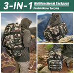 55L Large Duffle Bag, 3-In-1 Tactical Backpack MOLLE Pack for Sports, Gym, Outdoor, Woodland