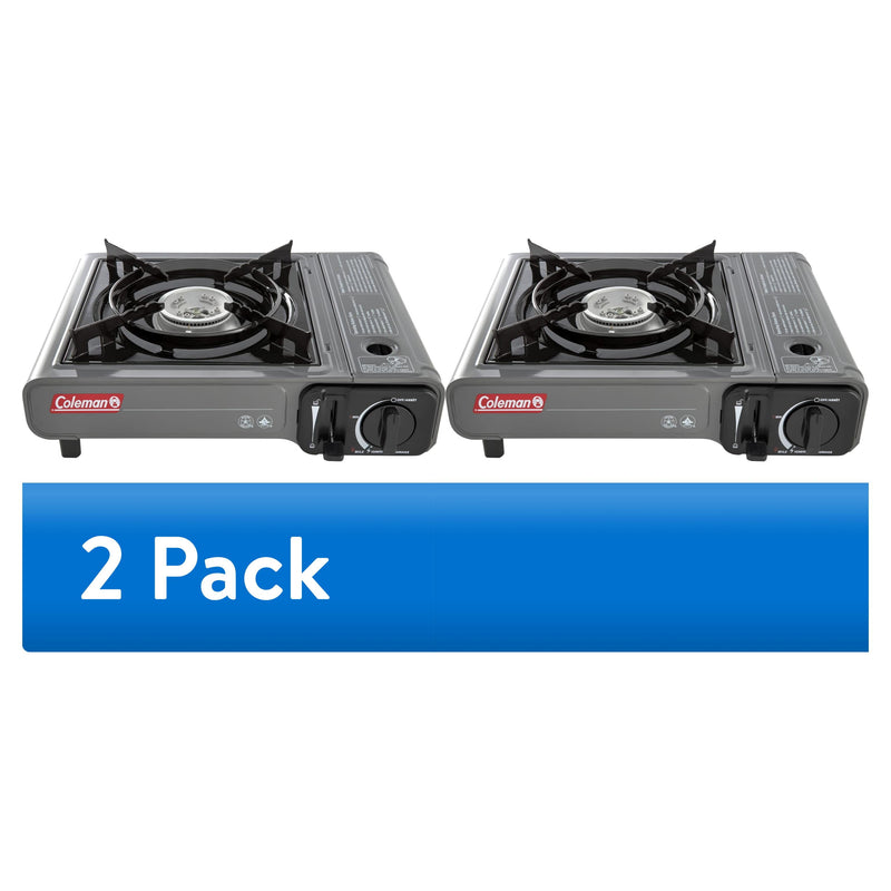 (2 Pack)  Tabletop Portable Butane Gas Camping Stove, 1 Burner, Gray