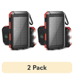 (2 Pack)  20000Mah Solar Power Bank Compatible for Cell Phone Iphone, Outdoor Portable Charger with Dual 5V USB Ports, 2 Flashlights & Digital Compass(Red) | PrepWiseGear