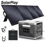 Solarplay Portable Power Station, 2400W/2160Wh Large Capacity Solar Power Station, with 200W Solar Panel, 4 AC Outlets (4800W Peak), Emergency Power Station for Home, Camping, Outdoor Battery Backup
