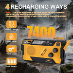 Hand Crank Emergency Radio 7400Mwh (2000Mah) Solar Hand Crank Radio Built in 3 Charging Cables AM/FM/NOAA Weather Radio Battery Operated Hand Crank Charger for Emergency Supplies Survival Gear