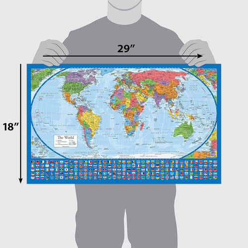 2 Pack - Laminated World Map Poster & USA Map Set - Equal Earth World Map Design Shows Continents at True Relative Size - US Map 18? X 29? | PrepWiseGear