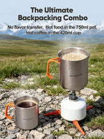 Titanium Camping Cookware 420ML & 750ML Titanium Pot with Lid and Spork Lightweight Camping Pot for Backpacking Hiking Traveling and Picnic