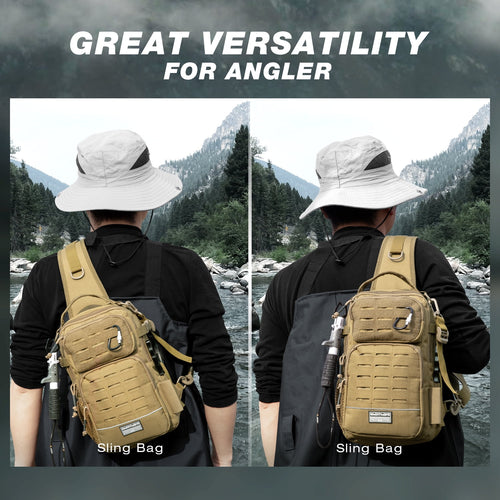 Fishing Backpack Tackle Sling Bag -Lightweight Sling Tackle Storage Bag- Fishing Backpack with Rod Holder Gifts for Men