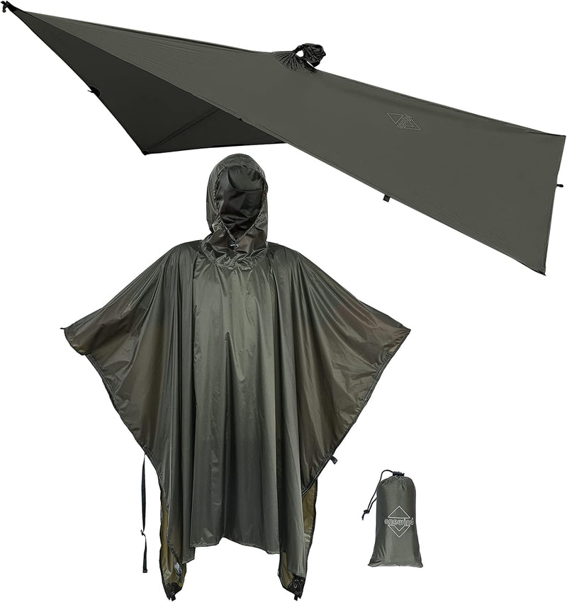 Hooded Rain Poncho, Silnylon Rain Coat Versatile Survival Shelter Waterproof Breathable Lightweight Poncho | PrepWiseGear