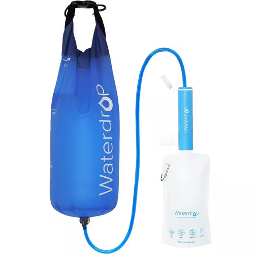 Gravity Water Filter Straw, Camping Water Filtration System Purifier 1.5 Gal Bag, 0.1 Micron, 5 Stage Filtration, Blue | PrepWiseGear