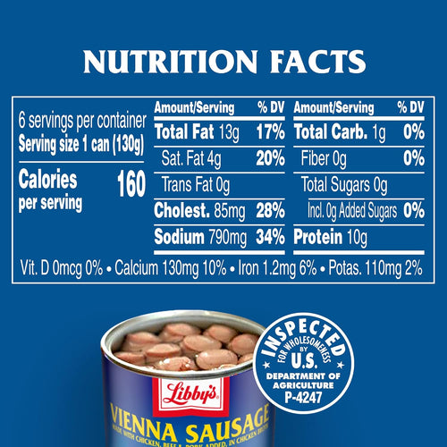 Vienna Sausage, Ready to Eat Canned Meat, 10G Protein per Serving, 4.6 Oz. Can (Pack of 24) | PrepWiseGear